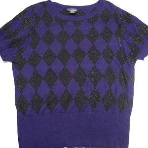 Women's Bright & Beautiful Argyle Pattern Glitter Knit Top Sz 2X